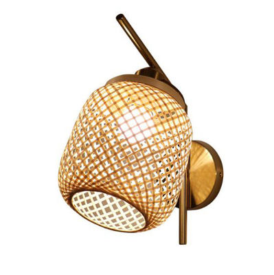 Ręcznie wykonane Rattan Światła ścienne, 3500K Wicker Rattan Lampa Przełącznik sterowania