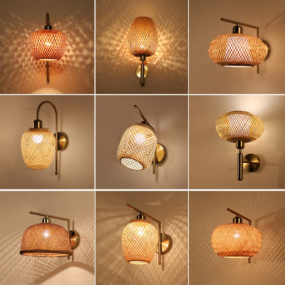 Ręcznie wykonane Rattan Światła ścienne, 3500K Wicker Rattan Lampa Przełącznik sterowania