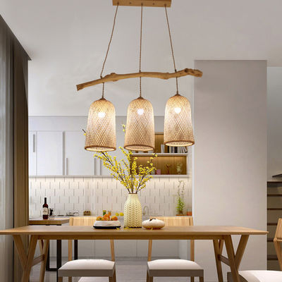 Światło z trzema głowami, restauracja, bambusowa lampa 3500K