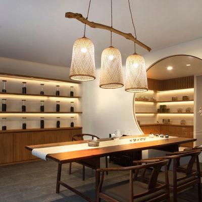 Światło z trzema głowami, restauracja, bambusowa lampa 3500K