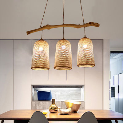 Światło z trzema głowami, restauracja, bambusowa lampa 3500K