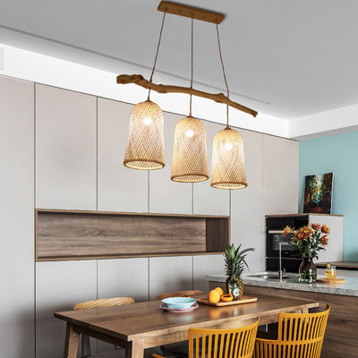 Światło z trzema głowami, restauracja, bambusowa lampa 3500K