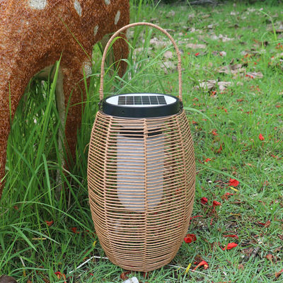 IP65 Rattan Woven Solar Lights, 3500K Rattan Solar Powered Garden Lantern
