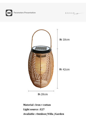 IP65 Rattan Woven Solar Lights, 3500K Rattan Solar Powered Garden Lantern