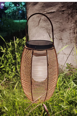 IP65 Rattan Woven Solar Lights, 3500K Rattan Solar Powered Garden Lantern
