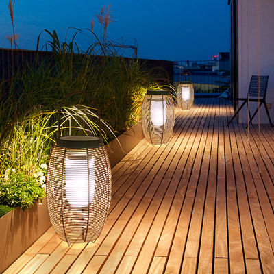 IP65 Rattan Woven Solar Lights, 3500K Rattan Solar Powered Garden Lantern