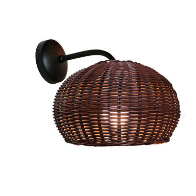 Ręczne dzianie Rattan Światła ścienne Sconce wodoodporny okrągły kształt Do zewnętrznych