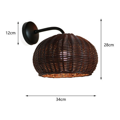 Ręczne dzianie Rattan Światła ścienne Sconce wodoodporny okrągły kształt Do zewnętrznych