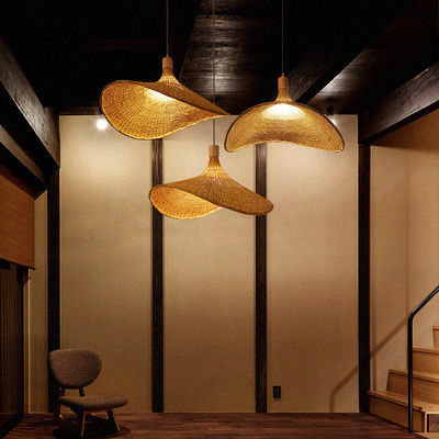 Kreatywny Rattan Pendant Light Wielki Straw Hat Style 3500K Ciepły Biały CCT