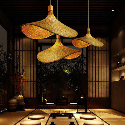 Kreatywny Rattan Pendant Light Wielki Straw Hat Style 3500K Ciepły Biały CCT