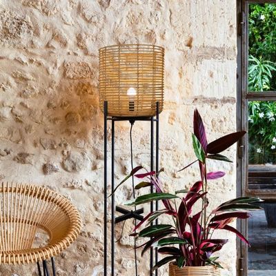 4 nogi Wicker Rattan podłogowe lampy do atmosfery salonu