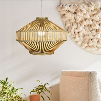 3500K Retro Bamboo Woven Pendant Light Do Salonu Wewnętrznego