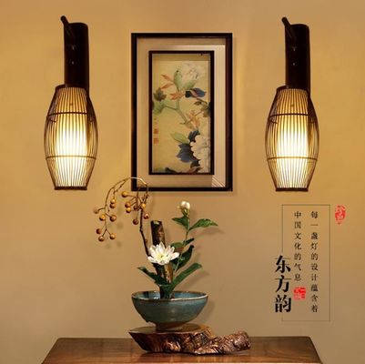 Chińska retro lampa ścienna z masywnego drewna - Hotel Bamboo lampy korytarzowe - antyczna lampy ścienne bambusowe latarnia