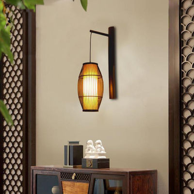 Chińska retro lampa ścienna z masywnego drewna - Hotel Bamboo lampy korytarzowe - antyczna lampy ścienne bambusowe latarnia