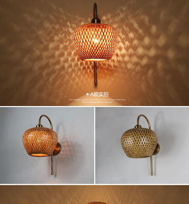 E27 LED Woven Bamboo Wall Lamp Sconce 3500K Do sypialni łazienki