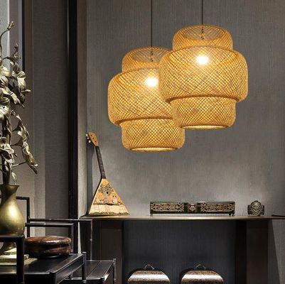 3500K Okrągłe Bamboo Weaving LED Pendant Light, Okrągłe Rattan Light