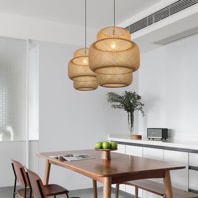 3500K Okrągłe Bamboo Weaving LED Pendant Light, Okrągłe Rattan Light