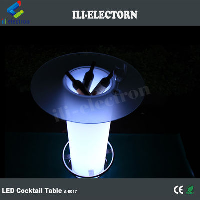 Wysoki szklany wiersz LED Light Cocktail Table, oświetlony stolik kawowy z wiadrem lodowym