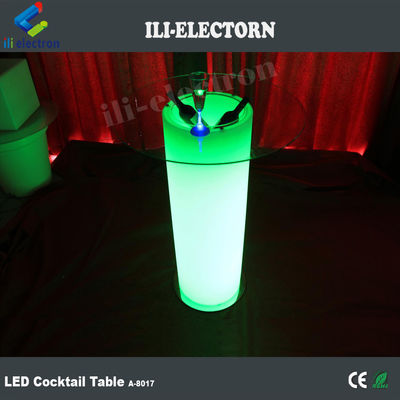 Wysoki szklany wiersz LED Light Cocktail Table, oświetlony stolik kawowy z wiadrem lodowym