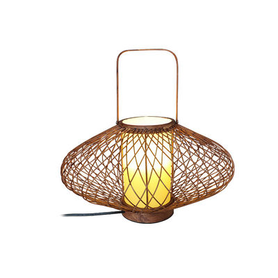 3500K Ciepła Biała Lampa Stołowa Bamboo z Ratanem