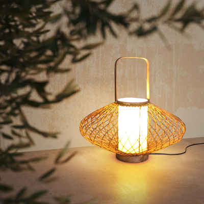 3500K Ciepła Biała Lampa Stołowa Bamboo z Ratanem