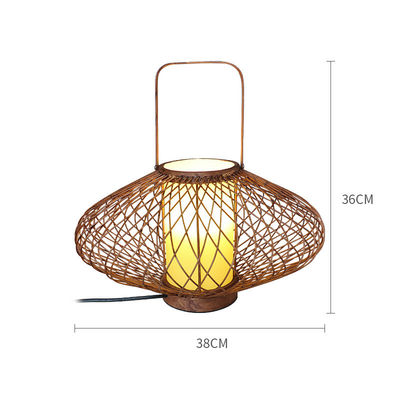 3500K Ciepła Biała Lampa Stołowa Bamboo z Ratanem