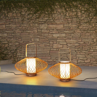 3500K Ciepła Biała Lampa Stołowa Bamboo z Ratanem