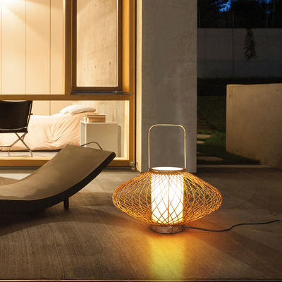 3500K Ciepła Biała Lampa Stołowa Bamboo z Ratanem