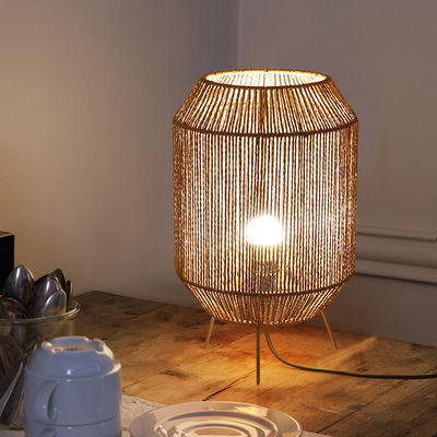 Vintage Twine Rattan Lampy Stołowe, ręcznie wykonane Wabi Sabi Lampy Stołowe