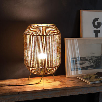 Vintage Twine Rattan Lampy Stołowe, ręcznie wykonane Wabi Sabi Lampy Stołowe