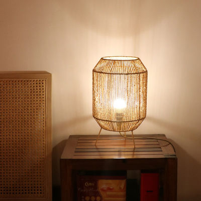 Vintage Twine Rattan Lampy Stołowe, ręcznie wykonane Wabi Sabi Lampy Stołowe