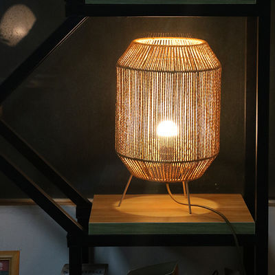 Vintage Twine Rattan Lampy Stołowe, ręcznie wykonane Wabi Sabi Lampy Stołowe