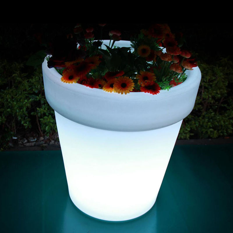 Zaaładowalny LED Light Planter, Oświetlone Plantery Na zewnątrz Okrągły Zmieniający kolor